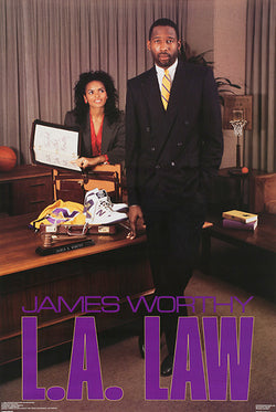 James Worthy "L.A. Law" Los Angeles Lakers Vintage Original 1988 NBA Theme Poster - Costacos Final Stock Collection