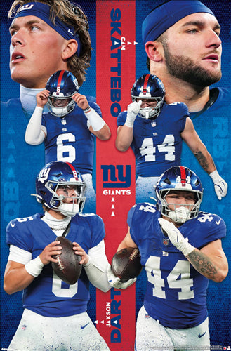 Jaxson Dart and Cam Skattebo "Dynamic Duo" New York Giants NFL Action Wall POSTER - Costacos 2025