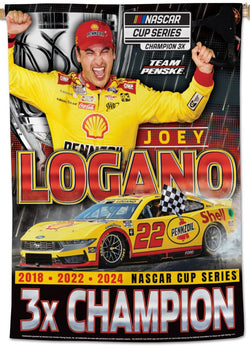 *SHIPS 11/27* Joey Logano 2024 NASCAR Cup Champion Commemorative 28x40 Vertical Banner - Wincraft