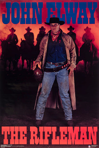 John Elway "The Rifleman" Denver Broncos Vintage Original 1988 NFL Theme Poster - Costacos Final Stock Collection