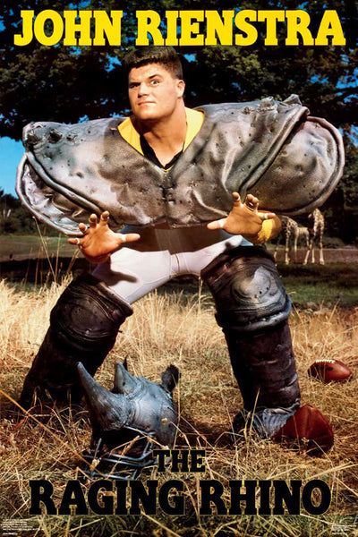 John Rienstra "The Raging Rhino" Pittsburgh Steelers Vintage Original 1987 NFL Theme Poster - Costacos Final Stock Collection