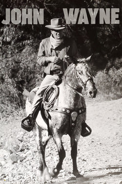 John Wayne on Horseback Classic Black-and-White 24x36 Wall Poster - Scorpio Posters
