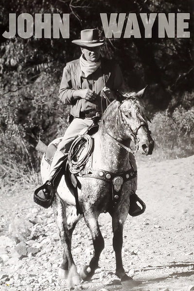 John Wayne on Horseback Classic Black-and-White 24x36 Wall Poster - Scorpio Posters