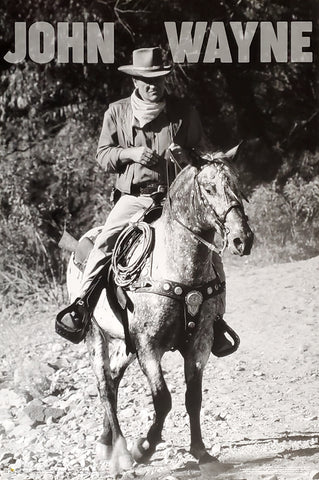 John Wayne on Horseback Classic Black-and-White 24x36 Wall Poster - Scorpio Posters