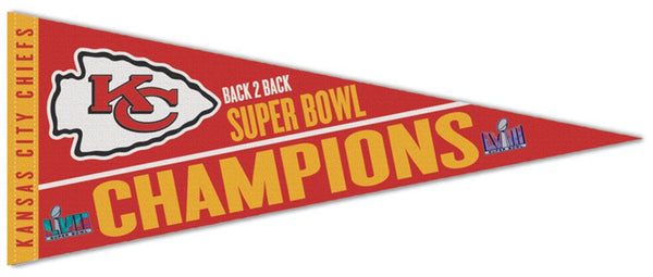 *SHIPS 2/22* Kansas City Chiefs Super Bowl LVIII (2024) Back-to-Back Champions Premium Felt Collector's Pennant - Wincraft
