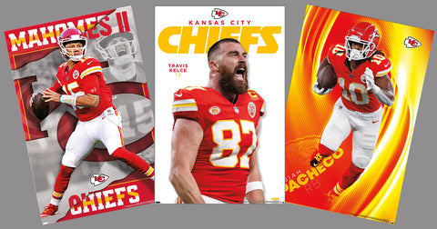 COMBO: Kansas City Chiefs Football 3-Poster Combo Set (Mahomes, Kelce, Pacheco Posters)