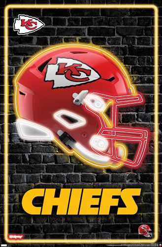 Kansas City Chiefs Official NFL Football Team Helmet Logo Neon-Style Poster - Costacos Sports