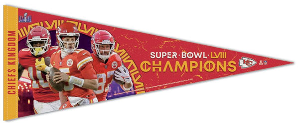 *SHIPS 2/22* Kansas City Chiefs "Super Trio" Super Bowl LVIII (2024) Champions Premium Felt Collector's Pennant - Wincraft
