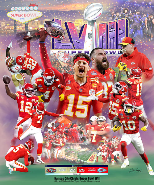 *SHIPS 2/26* Kansas City Chiefs "Vegas Victory" Super Bowl LVIII Champions Premium Art Collage Poster - Wishum Gregory