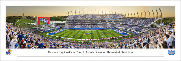 Kansas Jayhawks Football David Booth Kansas Memorial Stadium Game Night Panoramic Poster - Blakeway 2025