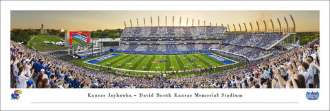 Kansas Jayhawks Football David Booth Kansas Memorial Stadium Game Night Panoramic Poster - Blakeway 2025