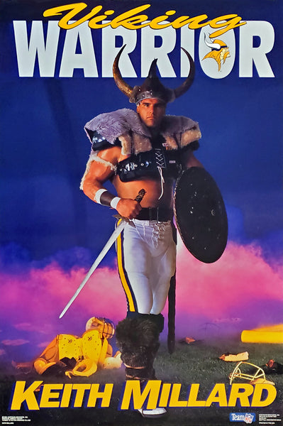 Keith Millard "Viking Warrior" Minnesota Vikings Vintage Original 1991 NFL Theme Poster - Costacos Final Stock Collection