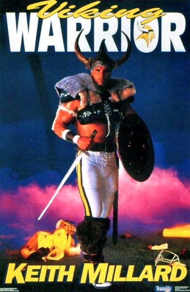Keith Millard "Viking Warrior" Minnesota Vikings Vintage Original 1991 NFL Theme Poster - Costacos Final Stock Collection
