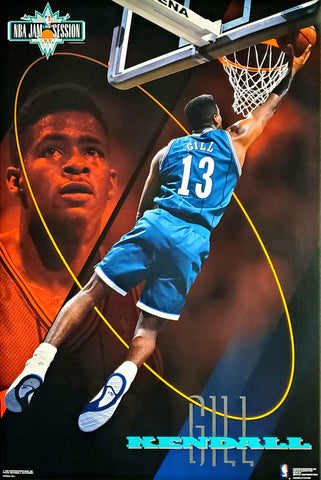 Kendall Gill "NBA Jam Session" Charlotte Hornets 1993 NBA Action Poster - Costacos Final Stock Collection
