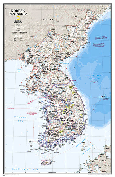 Map of Korea THE KOREAN PENINSULA National Geographic Classic Edition 23x35 Wall Map Poster - NG Maps