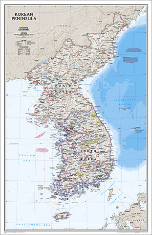 Map of Korea THE KOREAN PENINSULA National Geographic Classic Edition 23x35 Wall Map Poster - NG Maps