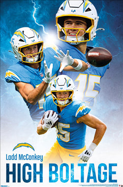 Ladd McConkey "High Boltage" Los Angeles Chargers Official NFL Football Action Poster - Costacos 2025