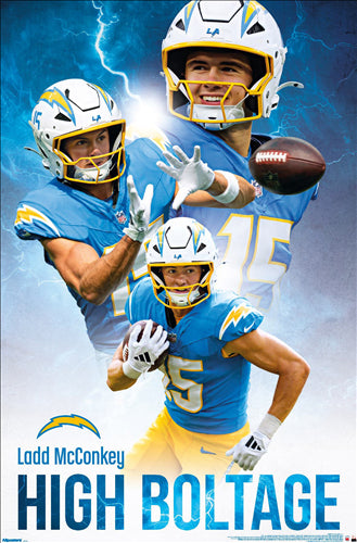 Ladd McConkey "High Boltage" Los Angeles Chargers Official NFL Football Action Poster - Costacos 2025