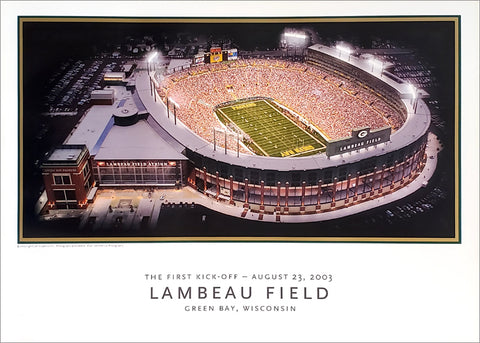 Lambeau Field Green Bay Packers "Kickoff" (August 23, 2003) Stadium Aerial View Poster - LightCraft Grphx