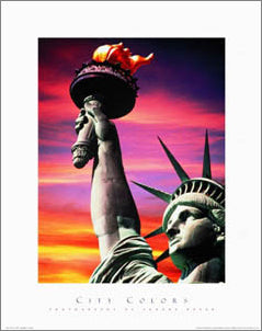 Statue of Liberty at Dusk "City Colors" Premium Poster Print - Front Line Art Publishing