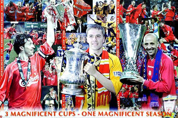 Liverpool FC "Three Cups" Magnificent Season Commemorative Poster - U.K. 2001