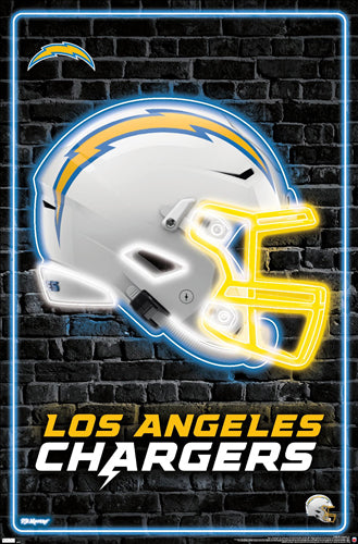 Los Angeles Chargers Official NFL Football Team Helmet Logo Neon-Style Poster - Costacos Sports