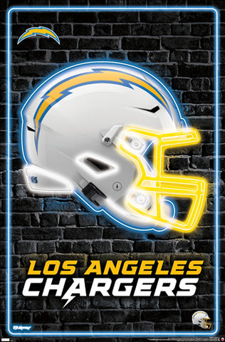 Los Angeles Chargers Official NFL Football Team Helmet Logo Neon-Style Poster - Costacos Sports