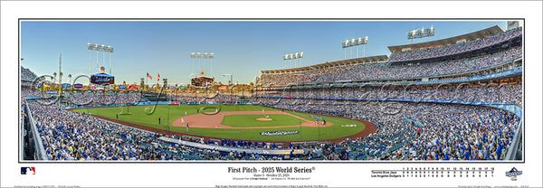 *SHIPS 12/02* Los Angeles Dodgers 2025 World Series "First Pitch" Dodger Stadium Panoramic Poster Print - Everlasting Images  (CA-464)