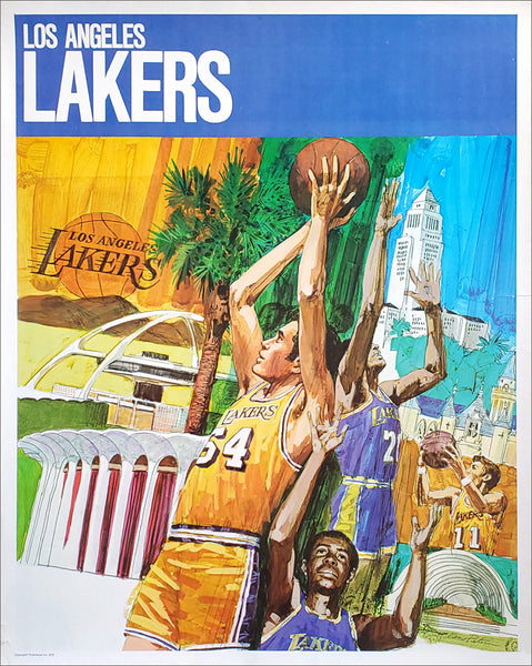 Los Angeles Lakers 1970 Vintage Original NBA Basketball Theme Art Poster - ProMotions Inc.