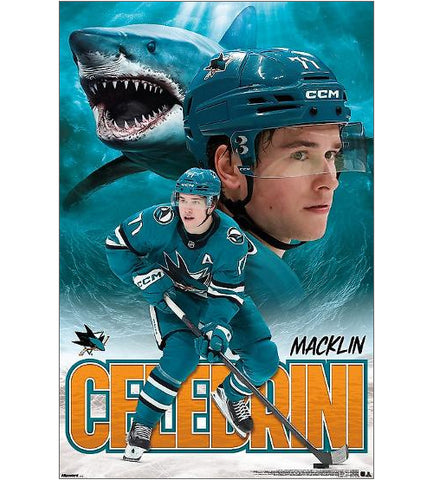 Macklin Celebrini "Superstar" San Jose Sharks NHL Hockey Poster - Costacos Sports 2026 (Copy)
