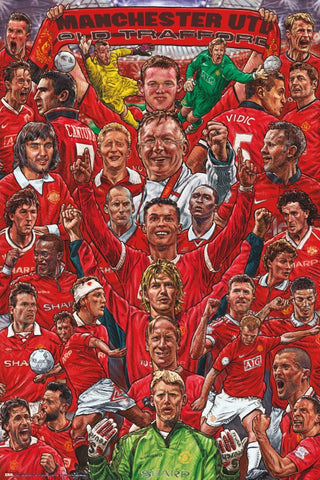 Manchester United FC "Legends of The Pitch" 33 All-Time Football Superstars Art Collage Poster - Grupo Erik 2025