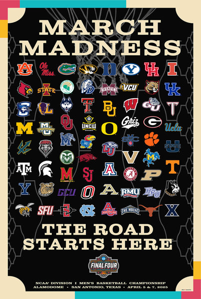 *SHIPS 3/24* NCAA March Madness 2025 Men's Basketball Championships Official Poster (68-Team Tournament Field) - ProGraphs