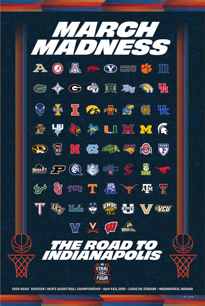 *SHIPS 3/24* NCAA March Madness 2026 Men's Basketball Championships Official Poster (68-Team Tournament Field) - ProGraphs