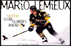 Mario Lemieux "Score Flurries Ahead" Pittsburgh Penguins 1996 NHL Action Poster - Costacos Final Stock Collection