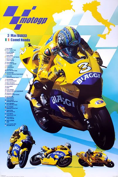 Max Biaggi MotoGP Superstar Honda RC211V Motorcycle Racing Poster 