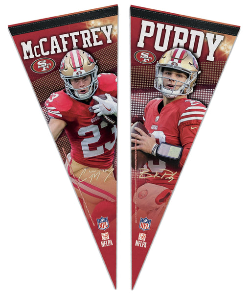 *SHIPS 12/06* Christian McCaffrey and Brock Purdy San Francisco 49ers Signature Series Premium Felt NFL Collector's Pennant Set - Wincraft 2023
