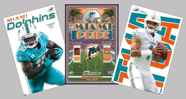 COMBO: Miami Dolphins Football 3-Poster Combo Set (Tua, Tyreek, Super Bowl Posters)
