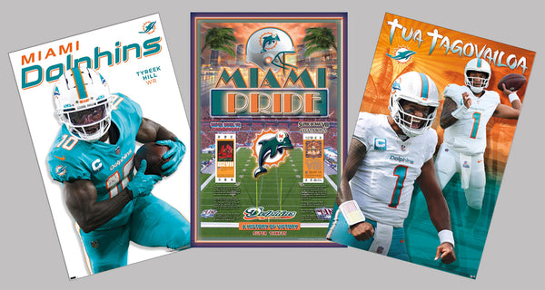 COMBO: Miami Dolphins Football 3-Poster Combo Set (Tua, Tyreek, Super Bowl Posters)