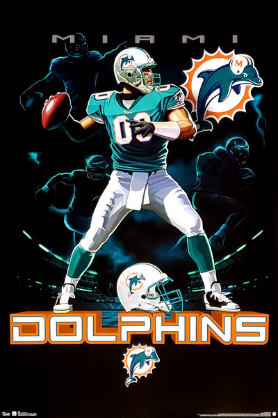 Miami Dolphins "On Fire" NFL QB Action Theme Art Poster - Costacos Sports