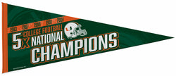 University of Miami Football 5-Time NCAA National Champions Felt Pennant - Rico Inc.
