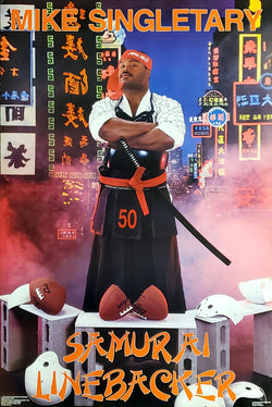 Mike Singletary "Samurai Linebacker" Chicago Bears Vintage Original 1987 NFL Theme Poster - Costacos Final Stock Collection