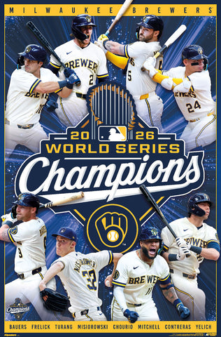 *SHIPS 11/12* Milwaukee Brewers 2026 World Series Champions 8-Player Action Commemorative Wall Poster - Costacos Sports