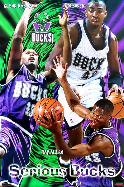 Milwaukee Bucks "Serious Bucks" NBA Action Poster (Glenn Robinson, Ray Allen, Vin Baker) - Costacos 1996