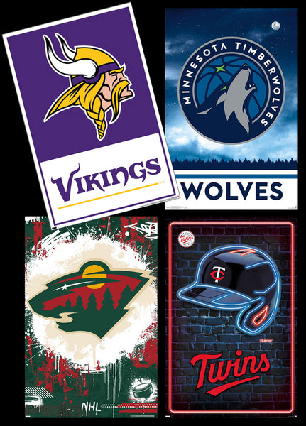 COMBO: Minnesota Sports 4-Poster Combo Set (Twins, Vikings, Timberwolves, Wild)