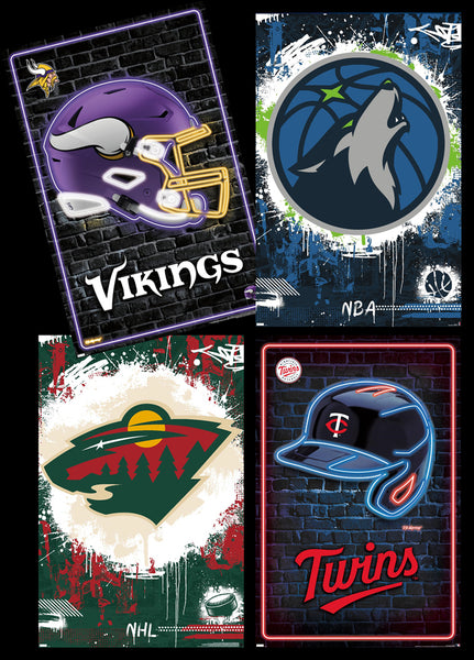 COMBO: Minnesota Sports 4-Poster Combo Set (Twins, Vikings, Timberwolves, Wild)