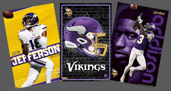 COMBO: Minnesota Vikings Football NFL 3-Poster Combo Set (Jefferson, Addison, Logo Posters)