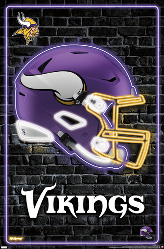 Minnesota Vikings Official NFL Football Team Helmet Logo Neon-Style Poster - Costacos Sports