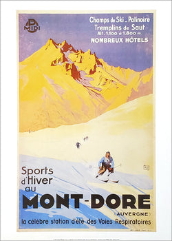 Skiing at Mont-Dore, Auvergne, French Alps c.1935 Vintage Travel Poster Reproduction - Editions Clouet