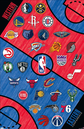 NBA Basketball Full Court Team Logos Poster (All 30 Teams) - Costacos Sports