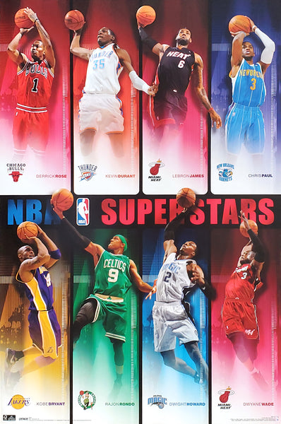 NBA Superstars 2010/11 Poster (Kobe, Rose, Durant, LeBron, Wade, Rondo, Howard, Paul) - Costacos Sports